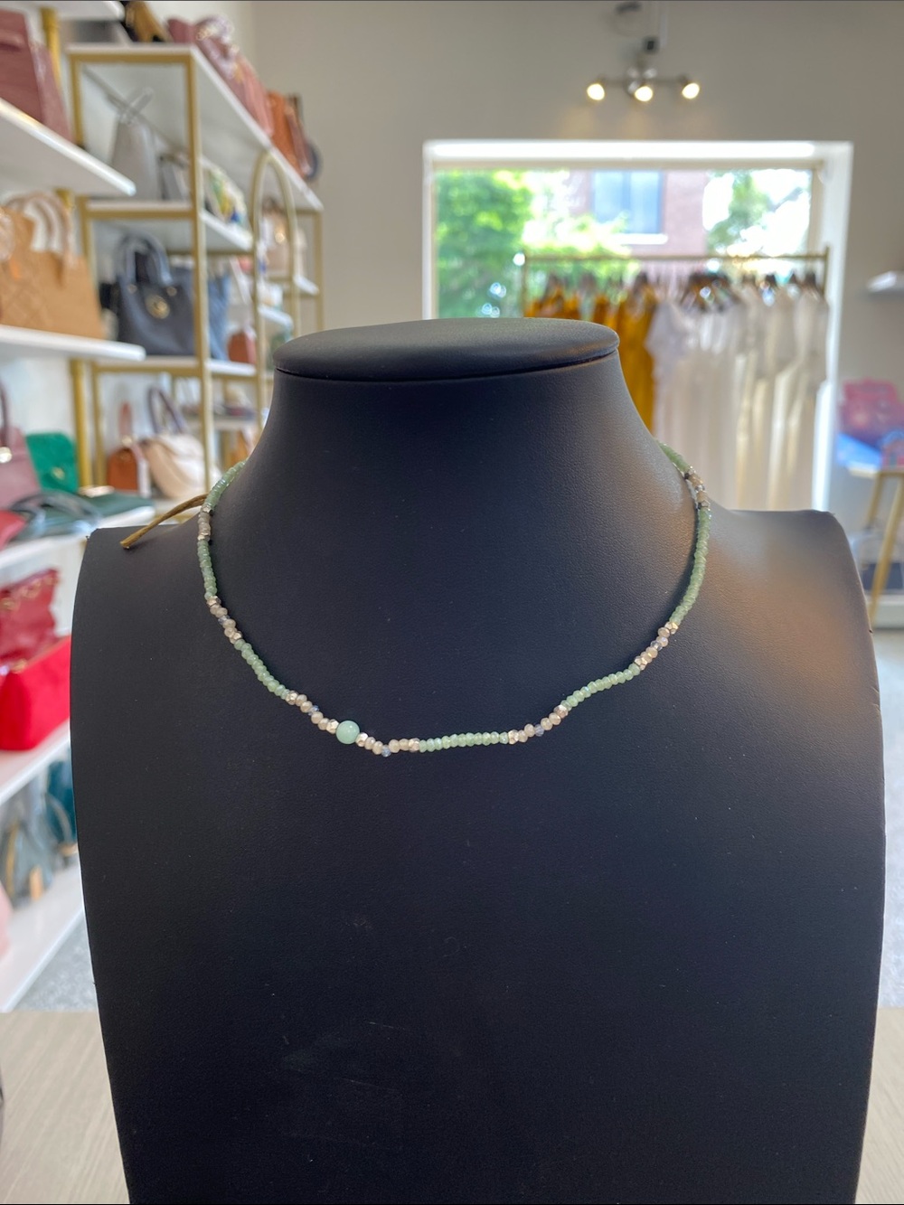 Lotus and Luna Delicate Green Beaded Necklace - Elegant Women's Jewelry